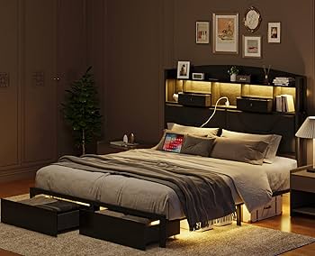 Amazon.com: DOGIBIXO Full Size Black Bed Frame with 4 Storage